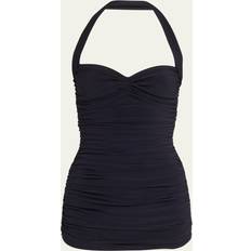 Microfiber Swimsuits Norma Kamali Bill Mio Shirred Halter One-Piece Swimsuit MIDNIGHT