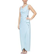 Dresses Alex Evenings Women's Slimming Long Side Ruched Dress with Cascade Ruffle Skirt, Light Blue