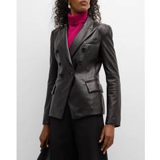 Dame - Skinn Dressjakker Emporio Armani Women's Nappa Leather Double-Breasted Blazer Black Black