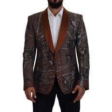 Dolce & Gabbana Brown Blazers Dolce & Gabbana Bronze Monkey Print Silk Slim Jacket Blazer IT46