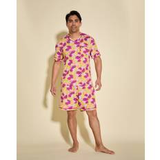 Geel - Man Pyjama's Cosabella Bella Printed Short Sleeve Pajama Set - Floral Burst/Neon Yellow