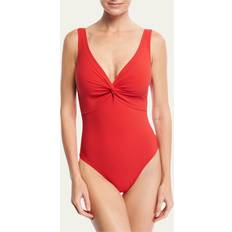 Microfiber Swimsuits Twist Underwire One-Piece Swimsuit D Cup RED