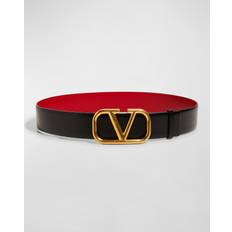 Red - Women Belts Valentino Garavani REVERSIBLE VLOGO SIGNATURE BELT IN GLOSSY CALFSKIN MM Wo BLACK/PURE RED