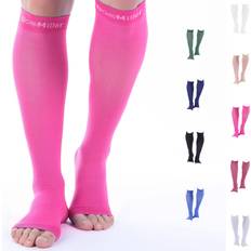 Pink - Women Arm & Leg Warmers Doc Miller Open Toe Compression Socks Women and Men, Toeless Compression Socks Women, Support Circulation Shin Splints and Calf Recovery, Varicose Veins, Pair Pink Knee High, X-Large, 20-30mmHg