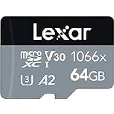 Memory Cards & USB Flash Drives LEXAR Professional 1066x Micro SD Karte 64GB, Speicherkarte microSDXC UHS-I SILVER Serie, Enthält SD-Adapter, Bis Zu 160MB/s Lesegeschwindigkeit, für Action-Kamera, Drohnen, Handy LMS1066064G-BNAAG