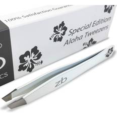 White Tweezers Zizzili Basics Tweezers Special Edition Aloha Slant Tip Tweezer Best Tweezers for Eyebrow, Facial Hair Removal and Your Precision Needs