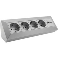 4-fach Steckdosenblock 2x USB silber 250V 16A Aufbaumontage USB 3,1A