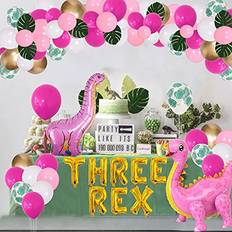 Dinosaur Balloons Beoxagar Dinosaur 3rd Birthday Decorations Pink Dinosaur Themed Balloons Arch Garland Party Decorations Birthday Baby Shower Supplies Set 3 Year Old for Girls Three Rex Balloon Dino Banner