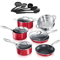 Granitestone Granite Stone Red Nonstick Pots Pans 10pc 5 Cookware Set with lid