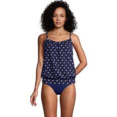 Lands' End L Tankinis Lands' End Womens Chlorine Resistant Blouson Tankini Top Deep Sea Polka Dot Regular