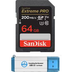 Memory Cards & USB Flash Drives SanDisk SanDisk 64GB SDXC SD Extreme Pro Memory Card Bundle Works with Canon EOS Rebel T5, T5i, T6, T6i, T7, T7i Digital DSLR Camera 4K V30 SDSDXXY-064G-GN4IN Plus 1 Everything But Stromboli TM 3.0 Reader