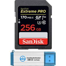 Memory Cards & USB Flash Drives SanDisk SanDisk 256GB SDXC SD Extreme Pro Memory Card Bundle Works with Canon EOS Rebel T5, T5i, T6, T6i, T7, T7i Digital DSLR Camera 4K V30 SDSDXXY-256G-GN4IN Plus 1 Everything But Stromboli TM 3.0 Reader