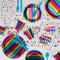 Paper Table Cloths Creative Converting Rainbow Foil Birthday Party Supplies Kit for 8 Guests