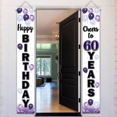 Purple Doorway Party Curtains LASKYER Happy 60th Birthday Purple Door Banner Cheers to Sixty Years Old Birthday Front Door Porch Sign Backdrop,60th Birthday Party Decorations