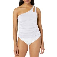 White - Women Tankinis La Blanca Island Goddess One Shoulder Keyhole Tankini Top White Women's Swimwear