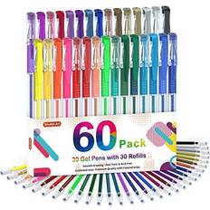 Shuttle Art Gelpennor, 60-pack gelpennor set 30 färgade gelpennor med 30 påfyllningar för vuxna målarböcker ritning klotterande hantverk scrapbooking journalföring