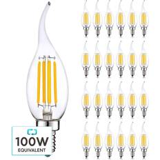 Luxrite 7W Candelabra LED Light Bulbs 100 Watt Equivalent 3500K Natural White 800 Lumens CA11 Dimmable Damp Rated E12 24-Pack