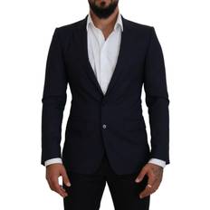 Dolce & Gabbana Blue Blazers Dolce & Gabbana Black Wool Single Breasted Coat Men's Blazer