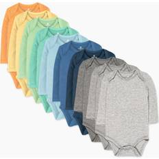 HonestBaby 10-Pack Organic Cotton Long Sleeve Bodysuits, Rainbow Boy, Preemie