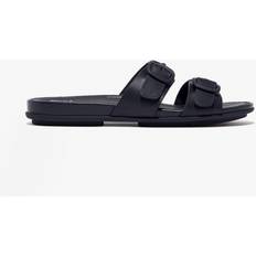 Fitflop Shoes Fitflop gracie ladies rubber-buckle leather two-bar slip on summer sliders navy