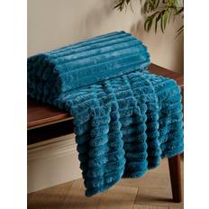 Turquoise Blankets Catherine Lansfield Cosy Ribbed Soft Blankets Turquoise, Natural (170x130cm)