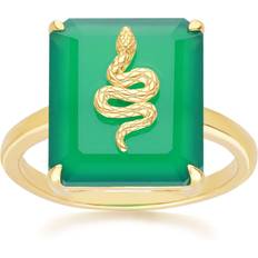 Green Rings Gemondo Grand Deco Green Chalcedony Snake Ring in Gold Plated Sterling Silver