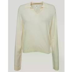 Viskoosi Polo paidat Object Objthess L/S V-neck Knit Polo - Beige