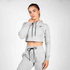 Samt Bekleidung Gorilla Wear Pixley Crop Top Hoodie grau leicht funktionell Oberteil mit Logo zum Sport Workout Training bequem bewegungsfreiheit atmungsaktiv ansprechende Passform aus Baumwolle Polyester