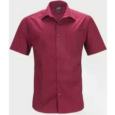 6XL - Dame Skjorter James & Nicholson modern fit kortærmet skjorte, Vinrød