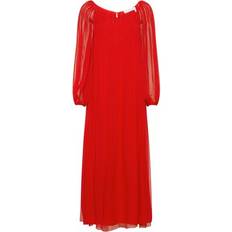 Chloé Pleated Silk Chiffon Maxi Dress - Red