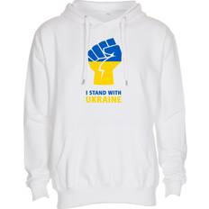 Hoodie, ukrainsk flag, jeg støtter Ukraine, solidaritet, hvid