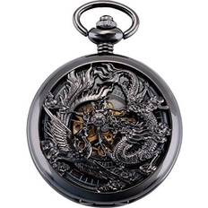 Svart Fickur ManChDa Black steampunk pocket with chain vintage mechanical look gift set