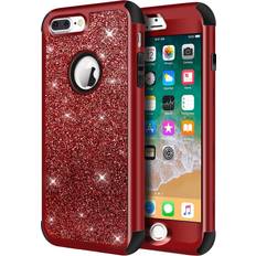 Bumpers Hython Designed for iPhone 8 Plus, iPhone 7 Plus Case, Heavy Duty Defender Protective Bling Glitter Sparkle Hard Shell Hybrid Shockproof Rubber Bumper Cover for iPhone 7 Plus and 8 Plus, Red