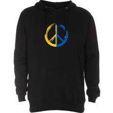 Hoodie, ukrainsk flag, jeg støtter Ukraine, fredstegn, sort