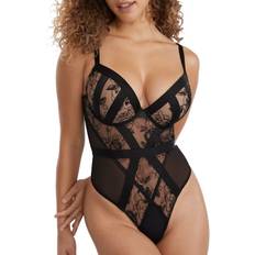 D Bodysuits Pour Moi India Embroidery Body Black/White, Black/White, 34Dd, Women Black/White