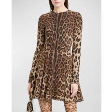 Dolce & Gabbana Cady Short Dress Leopard-Print