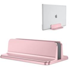 Laptop Stands OMOTON Vertical Laptop Stand Holder, OMOTON Desktop Aluminum Stand for MacBook with Adjustable Dock Size, Fits All MacBook, Surface, Chromebook and Gaming Laptops Up to 17.3 inches Rose Gold