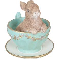 Osterdekorationen Clayre & Eef Baby Rabbit in Coffee Cup Green Osterdekoration 7cm