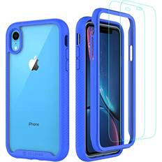 Bumpers CellEver Clear Full Body Case for iPhone XR Heavy Duty Protection TPU Bumper [2 Tempered 9H Glass Screen Protectors] Transparent Cover Blue