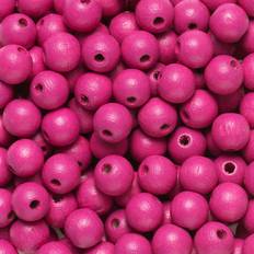 Runde træperler Ø8 mm, cirka 150 stk. rosa
