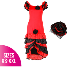 I Love Fancy Dress Ladies rumba fancy dress and flower headpiece spanish flamenco dancer costume