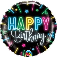 Balloons Qualatex 18" Happy Birthday Neon Glow Foil Balloon, Multicolor