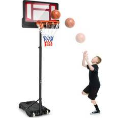 Basketball Costway 4.3-8.2 FT Portable Basketball Hoop with Adjustable Height and Wheels-Red