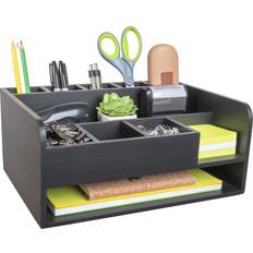 MissionMax Black Pine Wood Desk Organizer with File Organizer