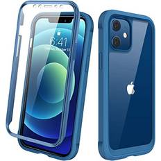 Bumpers Diaclara Designed for iPhone 12 Mini Case, Full Body Rugged Case with Built-in Touch Sensitive Anti-Scratch Screen Protector, Soft TPU Bumper Case for iPhone 12 Mini 5.4" Blue and Clear