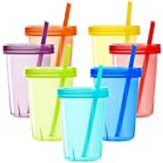 Plastic Cups on sale Youngever Youngever 7 Sets Plastic Kids cups with Lids and Straws, 7 Reusable Toddler cups with Straws in 7 Assorted colors