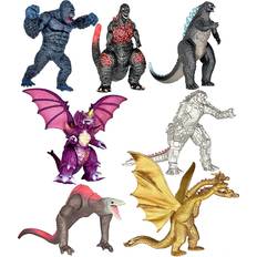 Exclusive Set of 7 Godzilla vs Kong Toys Movable Joint Action Figures King of The Monster Dinosaur Shin Ghidorah Skull Crawler Destoroyah Mecha Mechagodzilla Cake Toppers Pack