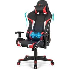 POWERSTONE POWERSTONE Gaming Chair Office Chair Computer Gaming Racing Chair with Lumbar Massager Support PU Leather Adjustable Arms Headrest High-Back Recliner Ergonomic Rolling Swivel Executive Chair, Red