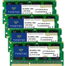 TIMETEC 16 GB KIT 4 x 4 GB DDR3L DDR3 1600 MHz PC3L-12800 PC3-12800 Non-ECC ungepuffert 1,35 V 1,5 V CL11 2Rx8 Dual Rank 204 Pin SODIMM Laptop Notebook PC Computer Speicher RAM-Modul-Upgrade