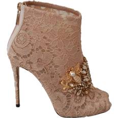 Grå Pumps Dolce & Gabbana Pink Crystal Lace Booties Stilettos Shoes EU36/US5.5